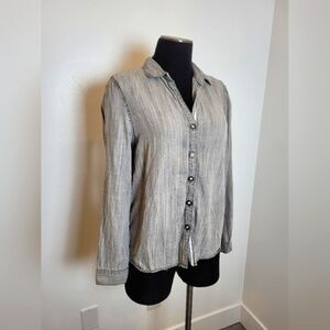 Velvet Heart Button Down Shirt Tencel Gray Casual Minimalist Clean Girl Small